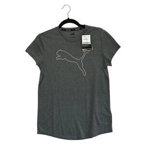 Puma Performance Heather Logo Training Tee Women's NWT Sz S Dark Gray Drycell
